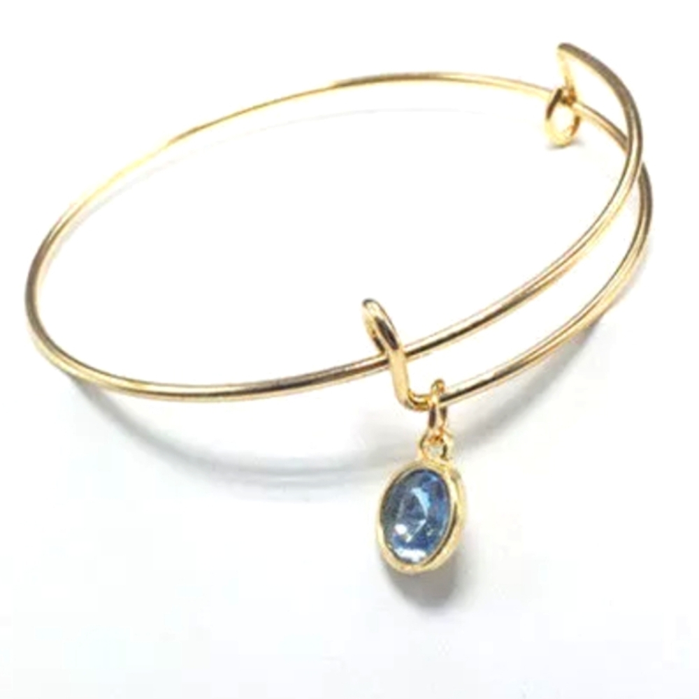 New Blue March Birthstone Gold Bangle Bracelet.